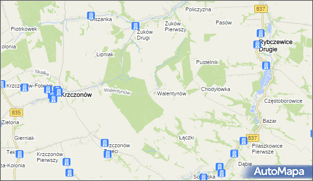 mapa Walentynów gmina Krzczonów, Walentynów gmina Krzczonów na mapie Targeo