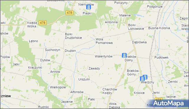 mapa Walentynów gmina Zadzim, Walentynów gmina Zadzim na mapie Targeo