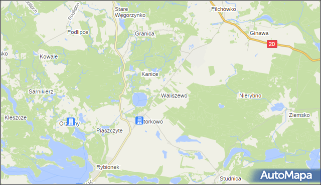 mapa Waliszewo gmina Ińsko, Waliszewo gmina Ińsko na mapie Targeo