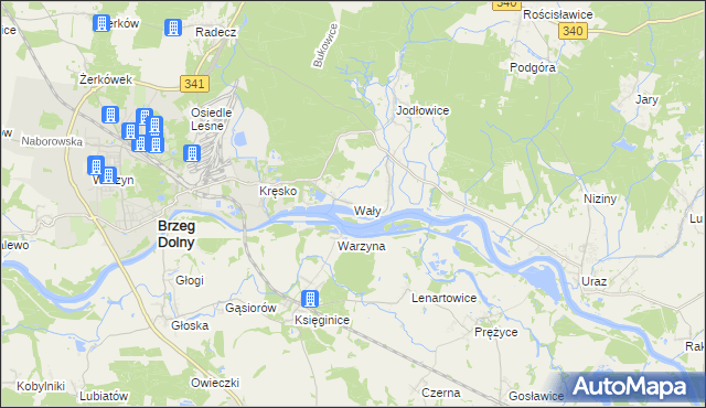 mapa Wały gmina Brzeg Dolny, Wały gmina Brzeg Dolny na mapie Targeo