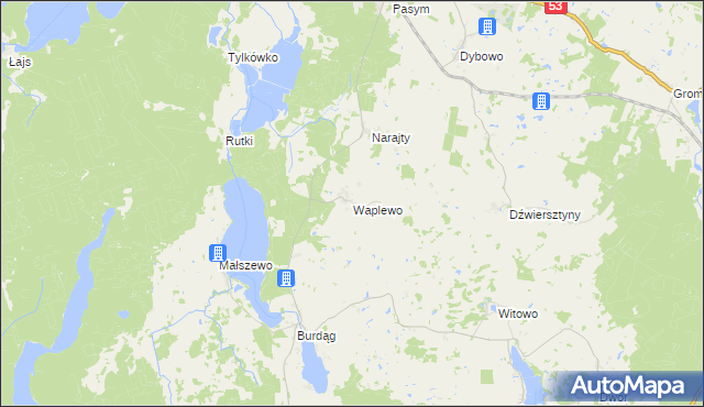 mapa Waplewo gmina Jedwabno, Waplewo gmina Jedwabno na mapie Targeo