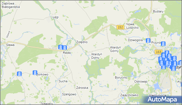 mapa Wardyń Dolny, Wardyń Dolny na mapie Targeo
