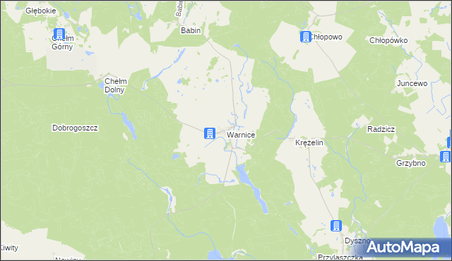 mapa Warnice gmina Dębno, Warnice gmina Dębno na mapie Targeo