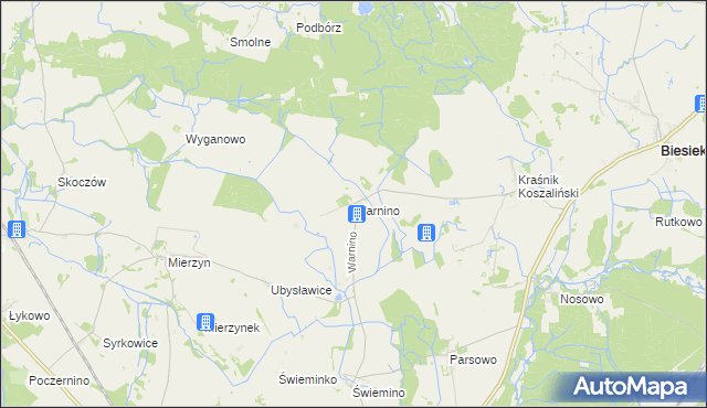 mapa Warnino gmina Biesiekierz, Warnino gmina Biesiekierz na mapie Targeo