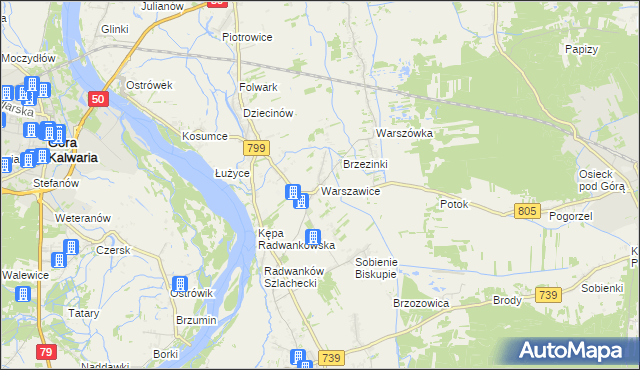 mapa Warszawice, Warszawice na mapie Targeo