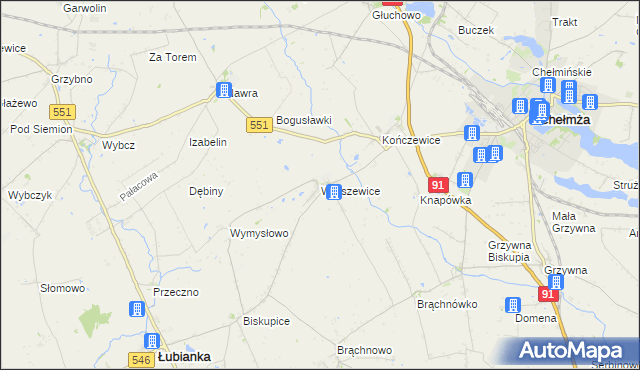 mapa Warszewice gmina Łubianka, Warszewice gmina Łubianka na mapie Targeo
