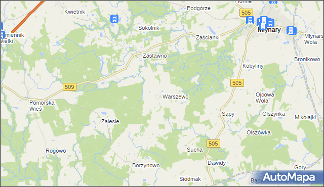 mapa Warszewo gmina Młynary, Warszewo gmina Młynary na mapie Targeo