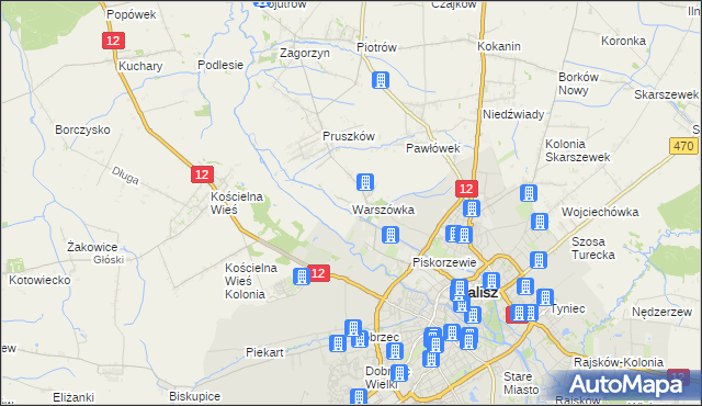 mapa Warszówka gmina Blizanów, Warszówka gmina Blizanów na mapie Targeo