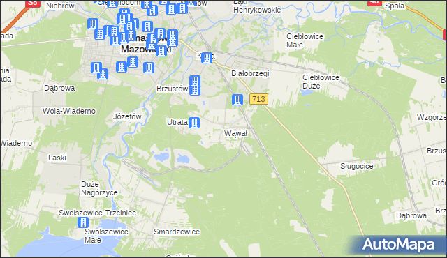 mapa Wąwał gmina Tomaszów Mazowiecki, Wąwał gmina Tomaszów Mazowiecki na mapie Targeo