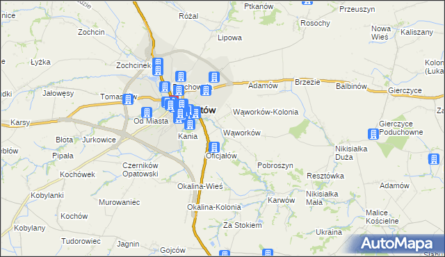 mapa Wąworków, Wąworków na mapie Targeo