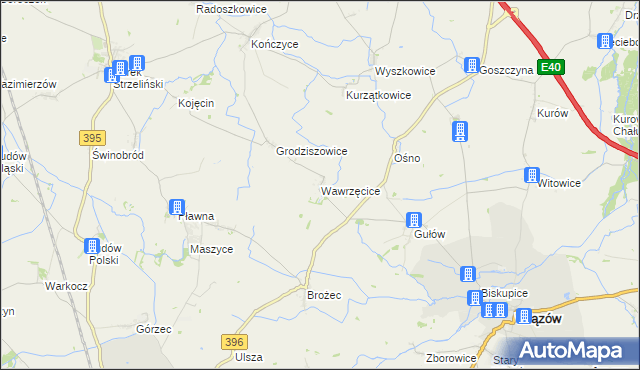 mapa Wawrzęcice, Wawrzęcice na mapie Targeo