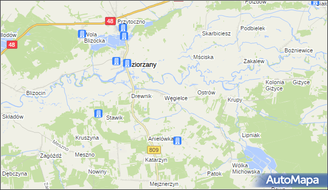 mapa Węgielce, Węgielce na mapie Targeo