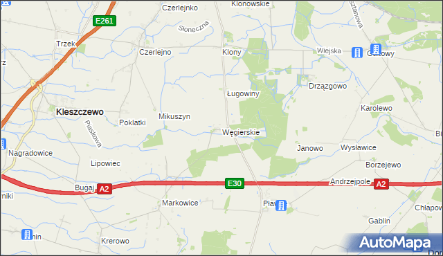 mapa Węgierskie gmina Kostrzyn, Węgierskie gmina Kostrzyn na mapie Targeo