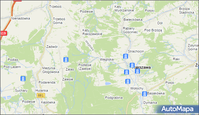 mapa Węgliska gmina Rakszawa, Węgliska gmina Rakszawa na mapie Targeo