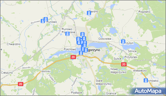 mapa Węgorzyno, Węgorzyno na mapie Targeo