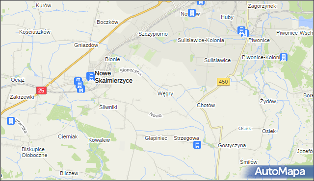 mapa Węgry gmina Nowe Skalmierzyce, Węgry gmina Nowe Skalmierzyce na mapie Targeo