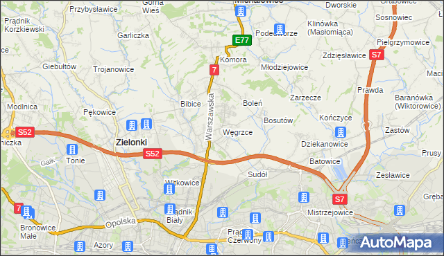 mapa Węgrzce gmina Zielonki, Węgrzce gmina Zielonki na mapie Targeo