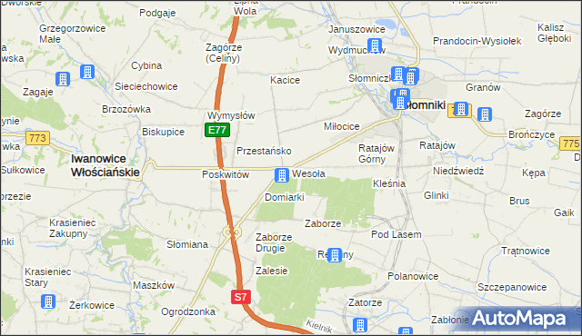 mapa Wesoła gmina Słomniki, Wesoła gmina Słomniki na mapie Targeo