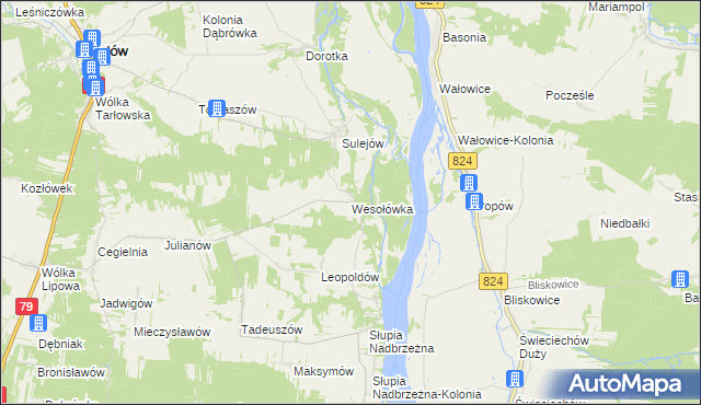 mapa Wesołówka gmina Tarłów, Wesołówka gmina Tarłów na mapie Targeo