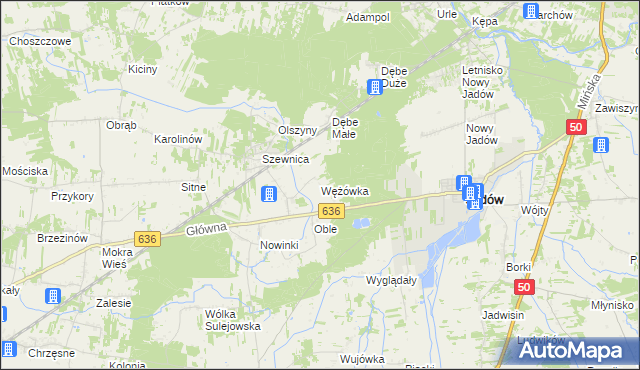 mapa Wężówka gmina Jadów, Wężówka gmina Jadów na mapie Targeo