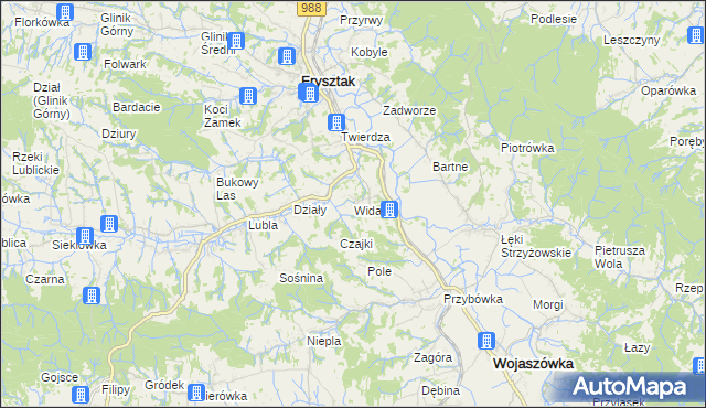 mapa Widacz gmina Frysztak, Widacz gmina Frysztak na mapie Targeo