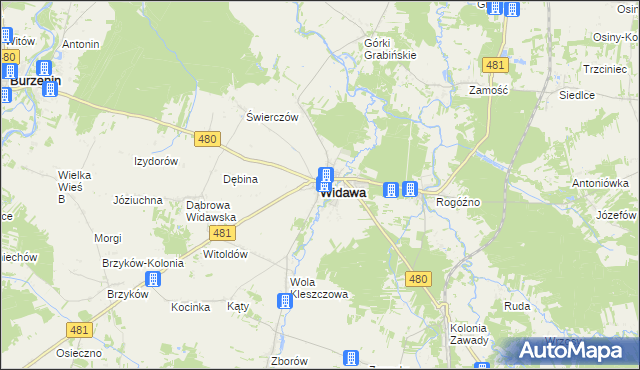 mapa Widawa powiat łaski, Widawa powiat łaski na mapie Targeo