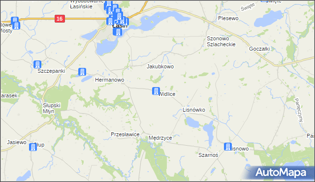 mapa Widlice gmina Świecie nad Osą, Widlice gmina Świecie nad Osą na mapie Targeo