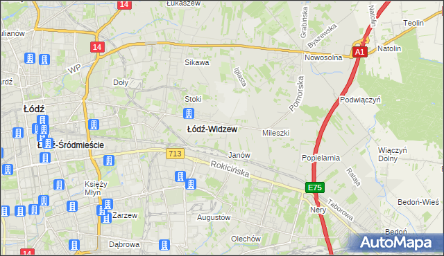 mapa Widzew, Widzew na mapie Targeo