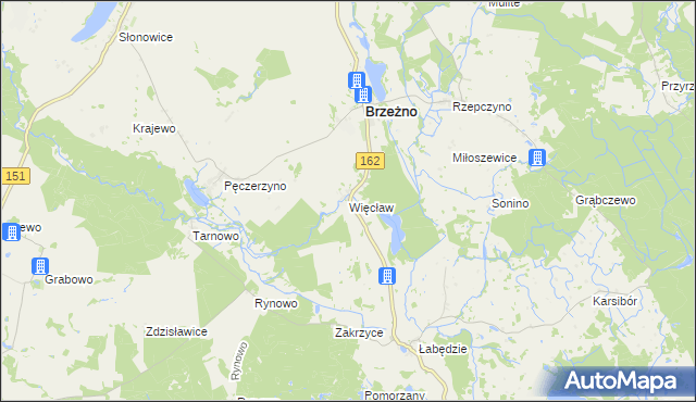 mapa Więcław gmina Brzeżno, Więcław gmina Brzeżno na mapie Targeo