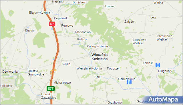 mapa Wieczfnia Kościelna, Wieczfnia Kościelna na mapie Targeo