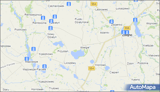 mapa Wielgie gmina Zbójno, Wielgie gmina Zbójno na mapie Targeo