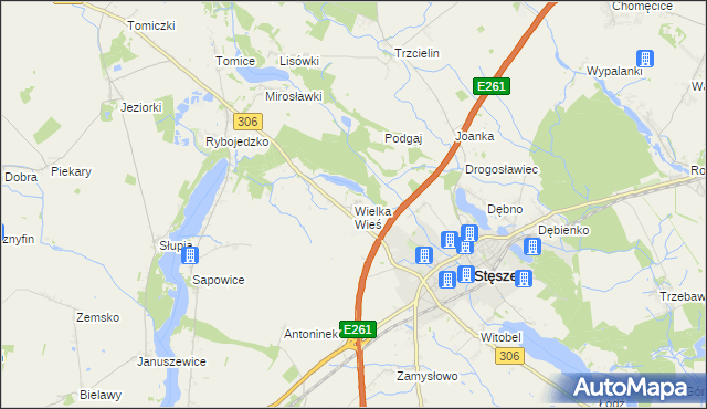 mapa Wielka Wieś gmina Stęszew, Wielka Wieś gmina Stęszew na mapie Targeo