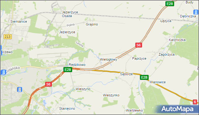 mapa Wielogłowy gmina Damnica, Wielogłowy gmina Damnica na mapie Targeo