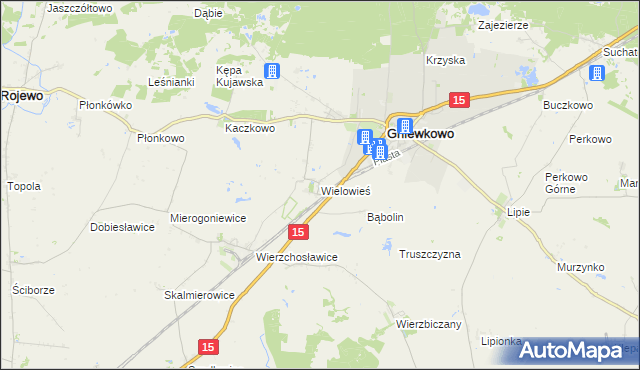 mapa Wielowieś gmina Gniewkowo, Wielowieś gmina Gniewkowo na mapie Targeo