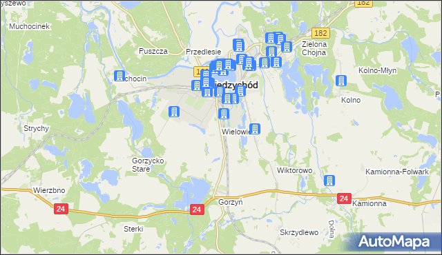mapa Wielowieś gmina Międzychód, Wielowieś gmina Międzychód na mapie Targeo