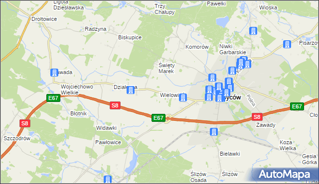 mapa Wielowieś gmina Syców, Wielowieś gmina Syców na mapie Targeo