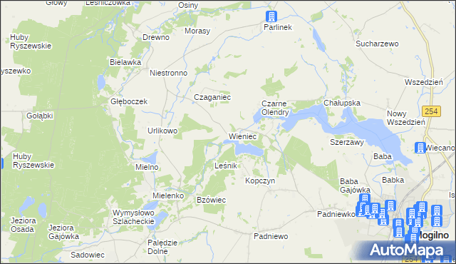 mapa Wieniec gmina Mogilno, Wieniec gmina Mogilno na mapie Targeo