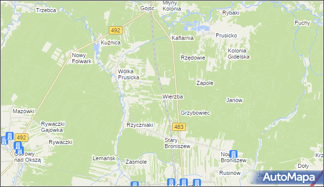 mapa Wierzba gmina Nowa Brzeźnica, Wierzba gmina Nowa Brzeźnica na mapie Targeo