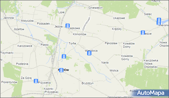 mapa Wierzbica gmina Kozłów, Wierzbica gmina Kozłów na mapie Targeo