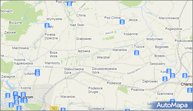 mapa Wierzbie gmina Charsznica, Wierzbie gmina Charsznica na mapie Targeo