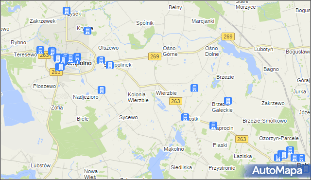 mapa Wierzbie gmina Sompolno, Wierzbie gmina Sompolno na mapie Targeo