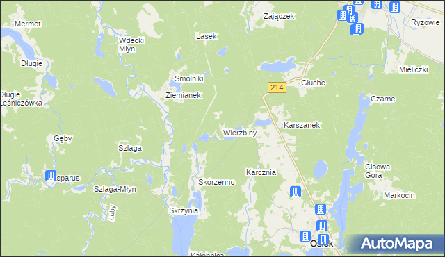 mapa Wierzbiny gmina Osiek, Wierzbiny gmina Osiek na mapie Targeo