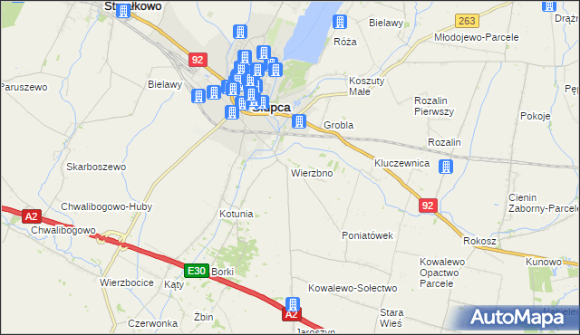 mapa Wierzbno gmina Słupca, Wierzbno gmina Słupca na mapie Targeo