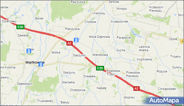 mapa Wierzbowa gmina Wartkowice, Wierzbowa gmina Wartkowice na mapie Targeo