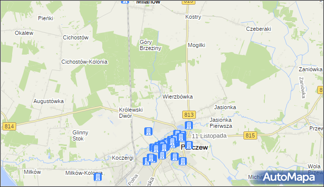 mapa Wierzbówka gmina Parczew, Wierzbówka gmina Parczew na mapie Targeo