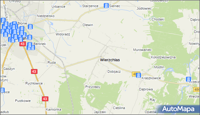 mapa Wierzchlas powiat wieluński, Wierzchlas powiat wieluński na mapie Targeo