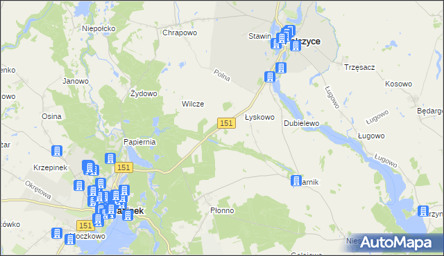 mapa Wierzchno gmina Pełczyce, Wierzchno gmina Pełczyce na mapie Targeo