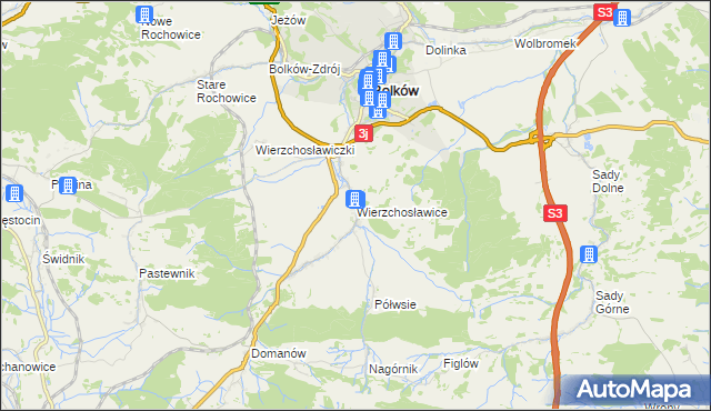 mapa Wierzchosławice gmina Bolków, Wierzchosławice gmina Bolków na mapie Targeo
