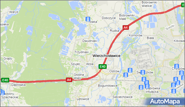 mapa Wierzchosławice powiat tarnowski, Wierzchosławice powiat tarnowski na mapie Targeo