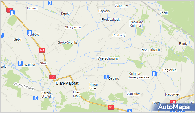 mapa Wierzchowiny gmina Ulan-Majorat, Wierzchowiny gmina Ulan-Majorat na mapie Targeo